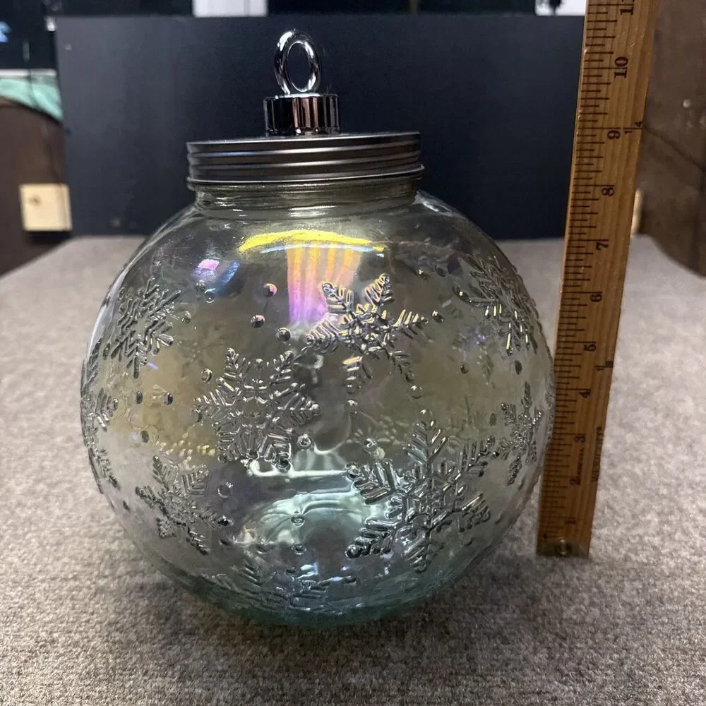 1.5 Gallon Drink Dispenser Shaped Like Christmas Bulb Glass Snowflakes Embossed